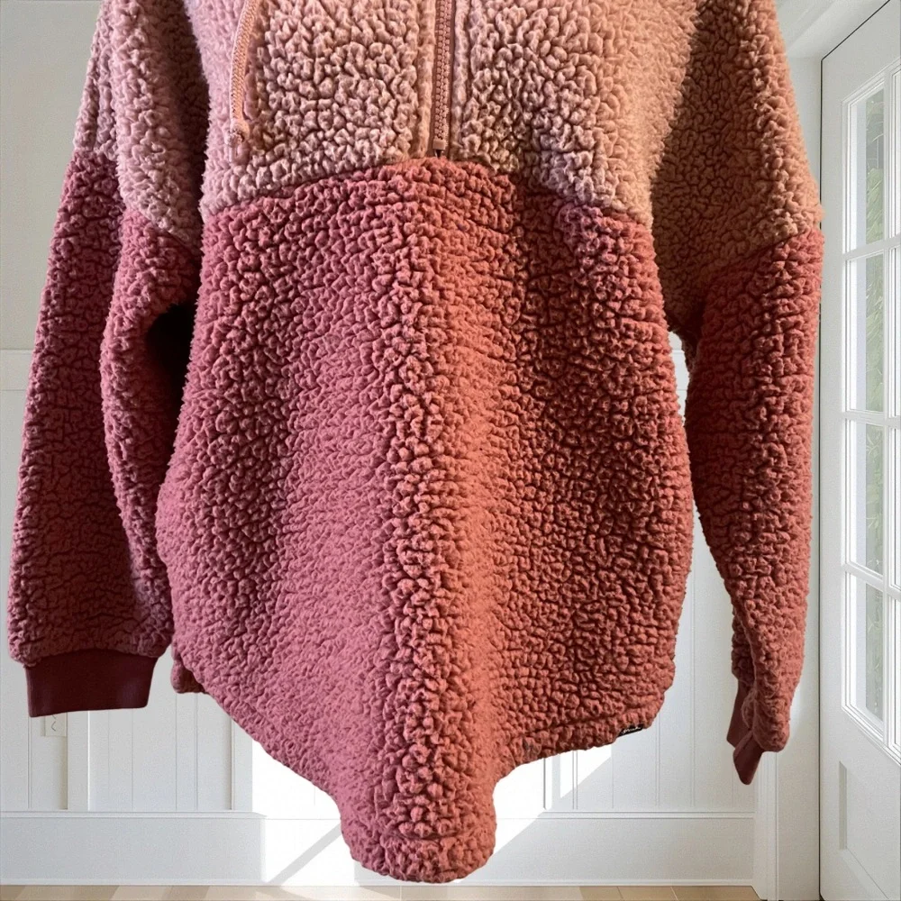 PINK VICTORIA'S SECRET Sherpa Fleece Half-Zip Hoodie Colorblock Pink XS Cozy - Picture 5 of 13